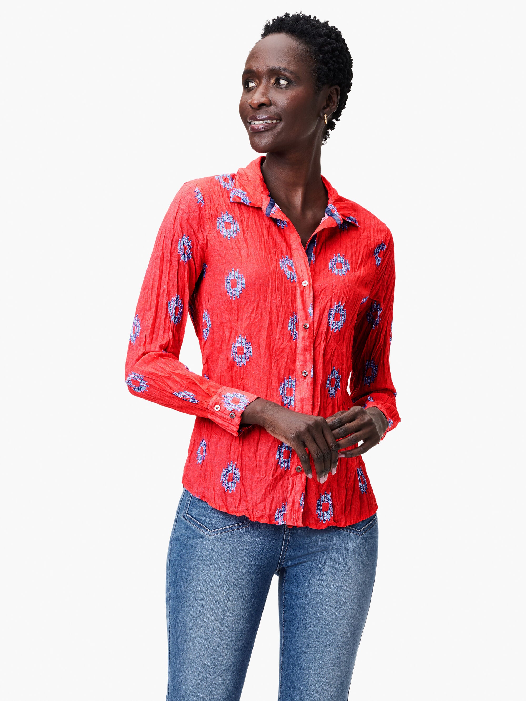 FINAL SALE NIC+ZOE S241632 Medallion Crinkle Shirt