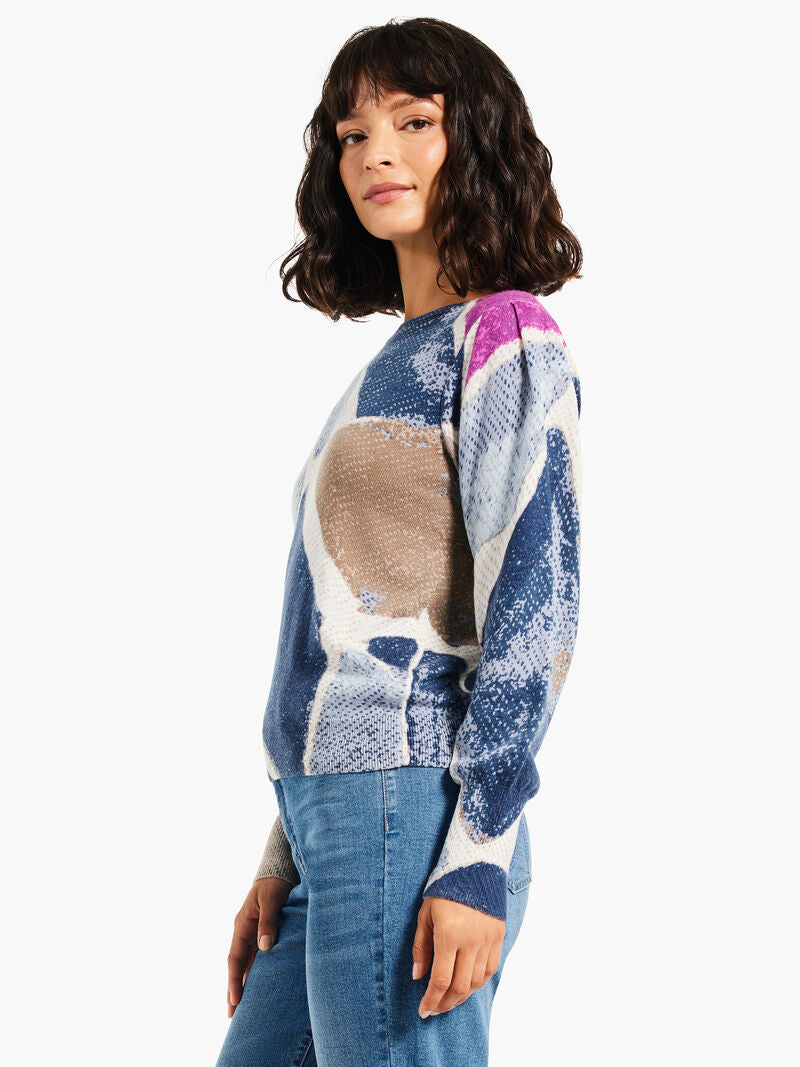 FINAL SALE NIC+ZOE 231176 Printed Tiles Femme Sleeve Sweater